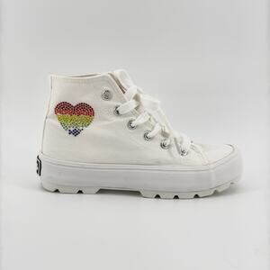 Mudd Girls White High Top Sneakers Size 4 Rainbow Heart Good Pre-Owned Condition